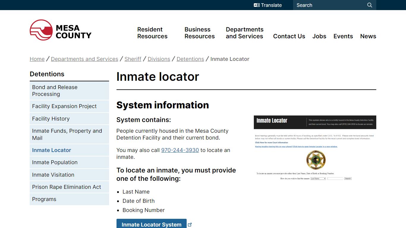 Inmate locator | Mesa County